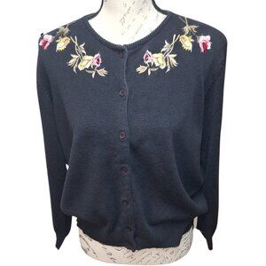 Vintage Knit Cardigan Large 90s Embroidered Floral Boho‎ Cottage Fall Grannycore